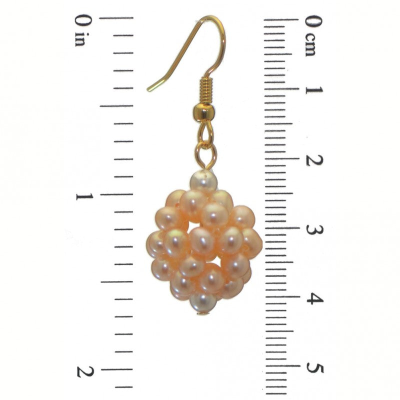 ACACIA gold plated peach cultured pearl cluster hook earrings