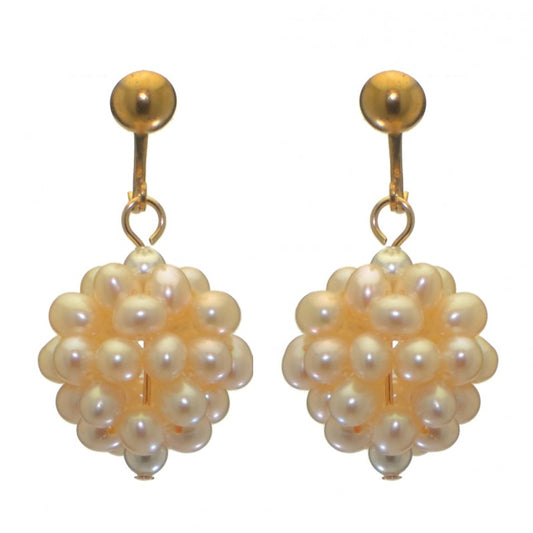 ACACIA gold plated white cultured pearl cluster clip on earrings