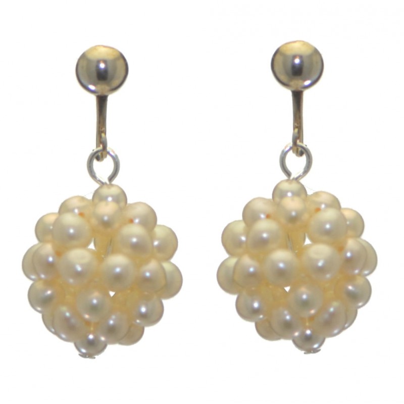 ACACIA silver plated white cultured pearl cluster clip on earrings