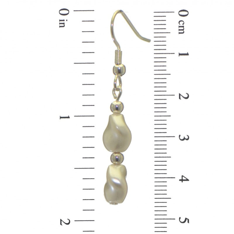ACCALIA silver plated white Swarovski elements curved pearl hook earrings