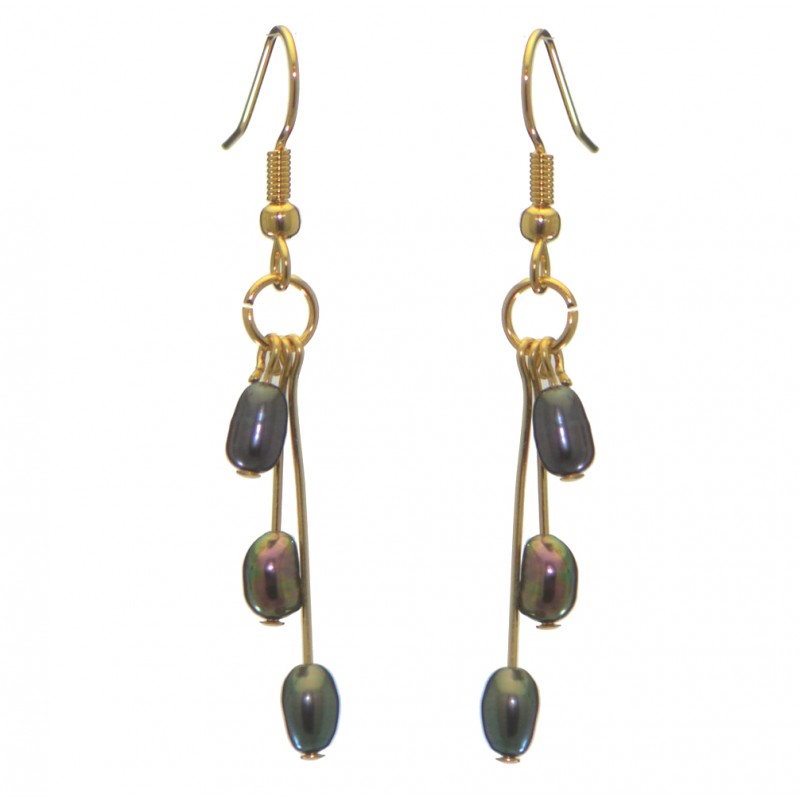 ADDIE DROPS gold plated triple black multi coloured hook earrings