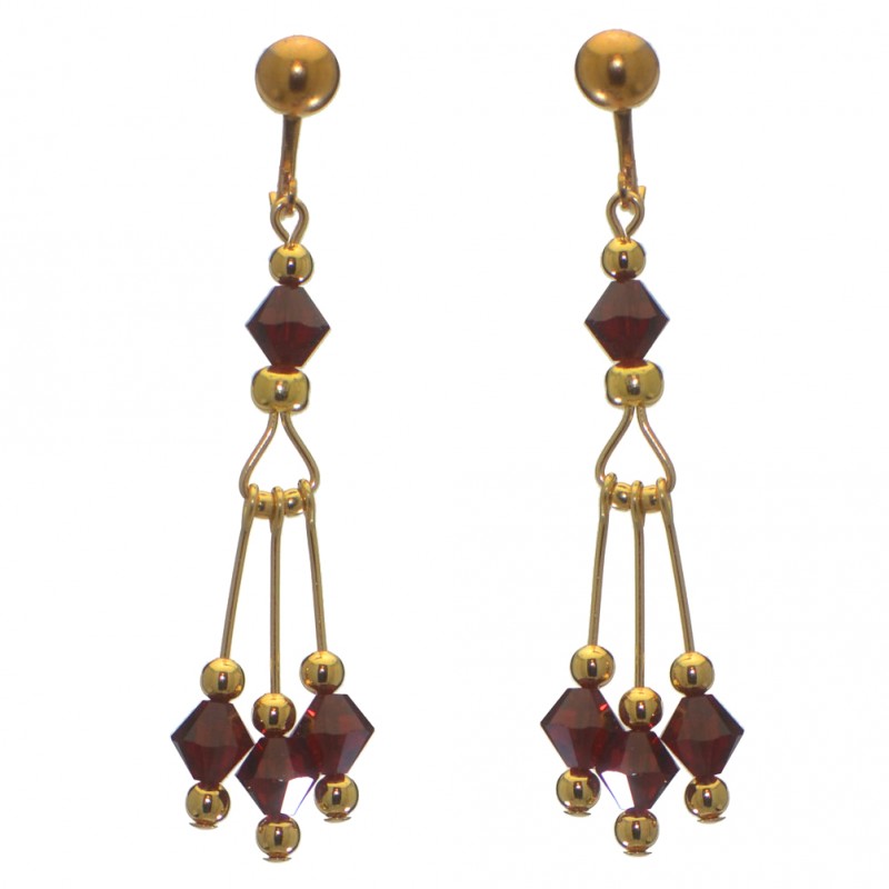 ADELHEID gold plated swarovski elements siam red crystal clip on earrings