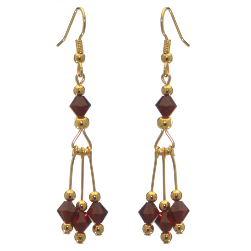 ADELHEID gold plated swarovski elements siam red crystal hook earrings