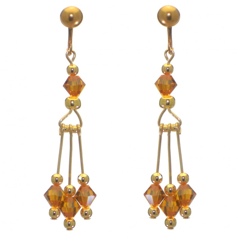 ADELHEID gold plated swarovski elements topaz yellow crystal clip on earrings