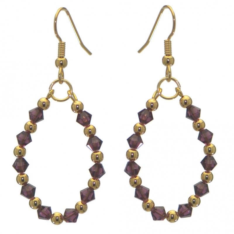 ADEOLA OVAL gold plated amethyst crystal hoop hook earrings