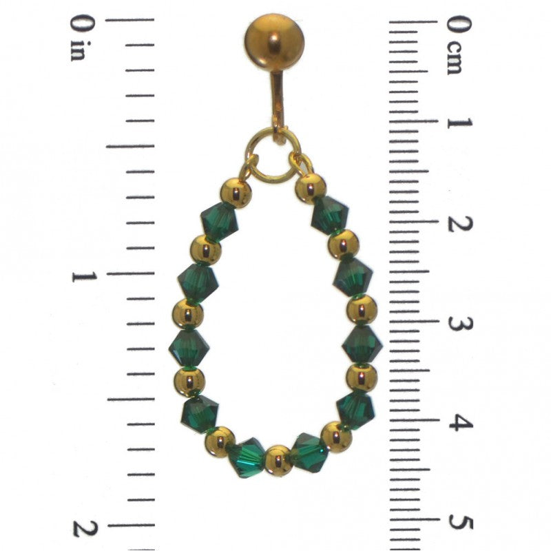 ADEOLA OVAL gold plated emerald green crystal hoop clip on earrings