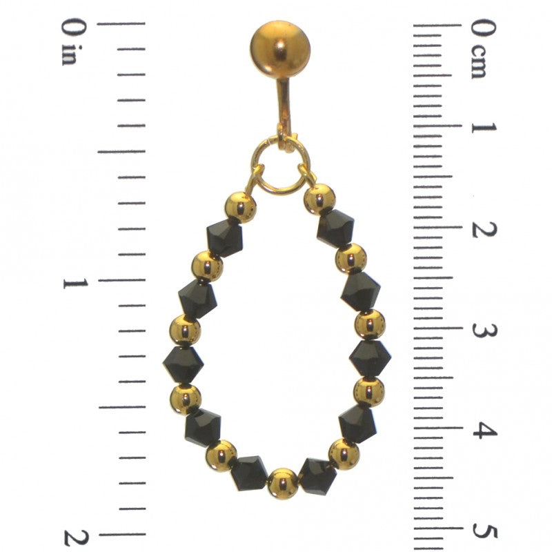 ADEOLA OVAL gold plated jet black crystal hoop clip on earrings