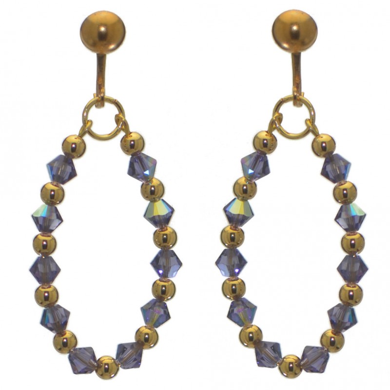 ADEOLA OVAL gold plated tanzanite crystal hoop clip on earrings