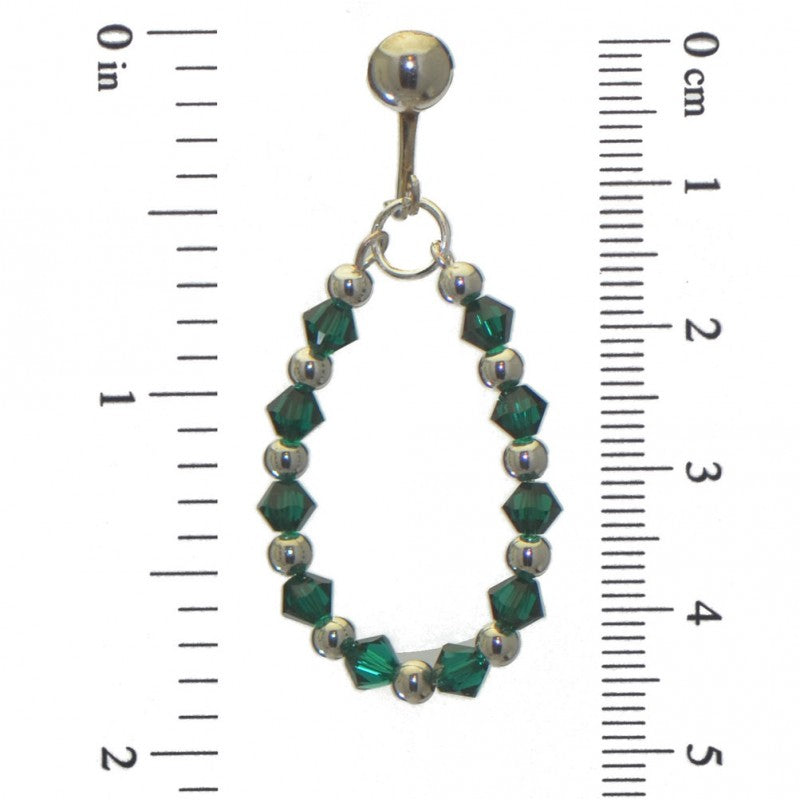 ADEOLA OVAL silver plated emerald green crystal hoop clip on earrings