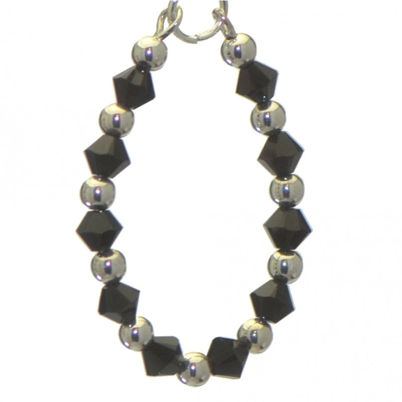 ADEOLA OVAL silver plated jet black crystal hoop hook earrings