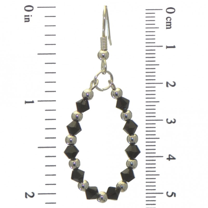 ADEOLA OVAL silver plated jet black crystal hoop hook earrings
