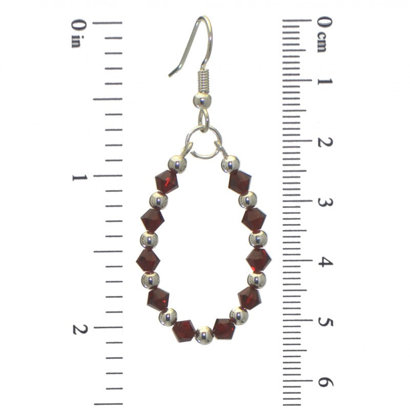 ADEOLA OVAL silver plated siam red crystal hoop hook earrings