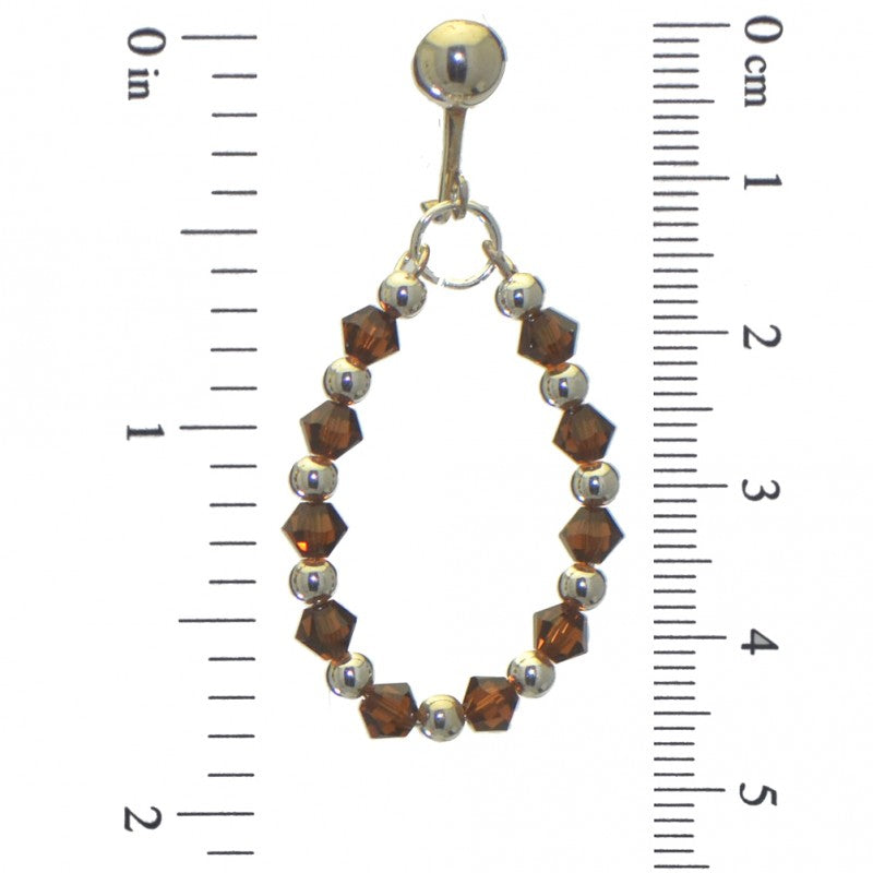ADEOLA OVAL silver plated smoke topaz crystal hoop clip on earrings
