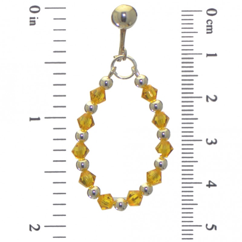 ADEOLA OVAL silver plated sunflower yellow crystal hoop clip on earrings