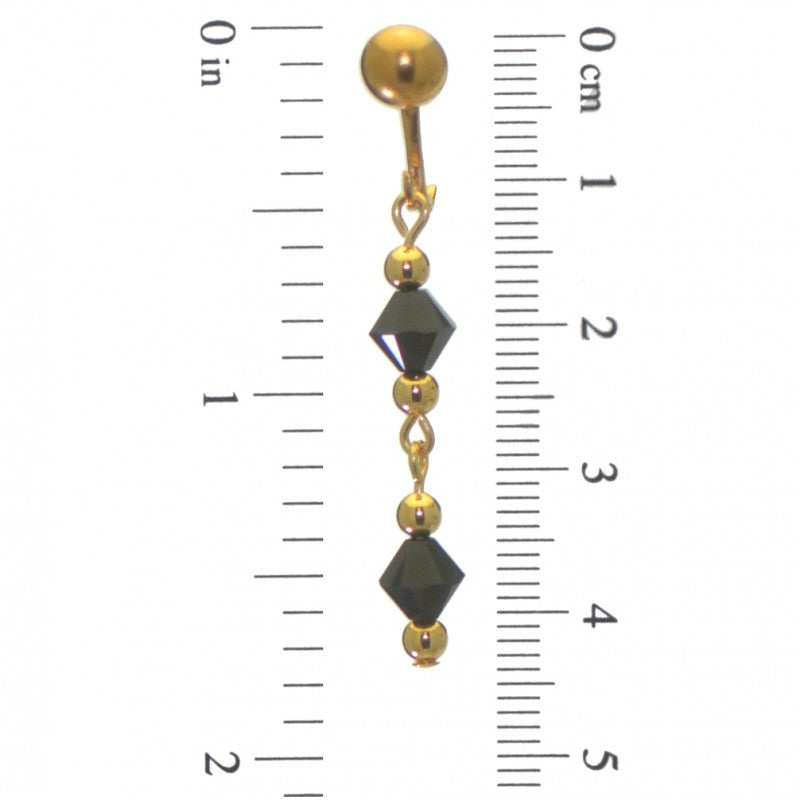 ADONA gold plated swarovski elements jet black crystal drop clip on earrings