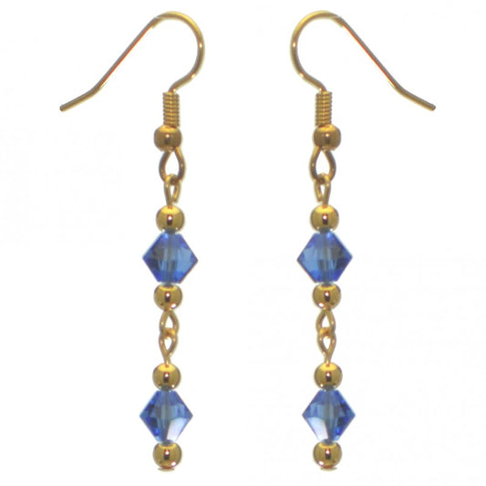 ADONA gold plated swarovski elements sapphire blue crystal drop hook earrings