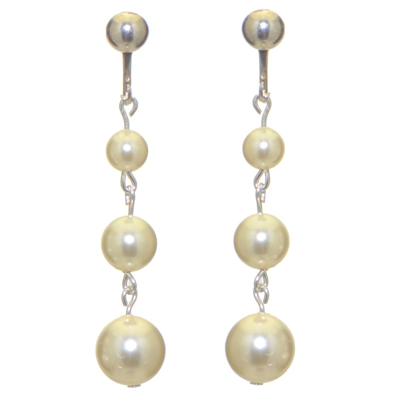AIBREANN silver plated cream faux pearl drop clip on earrings
