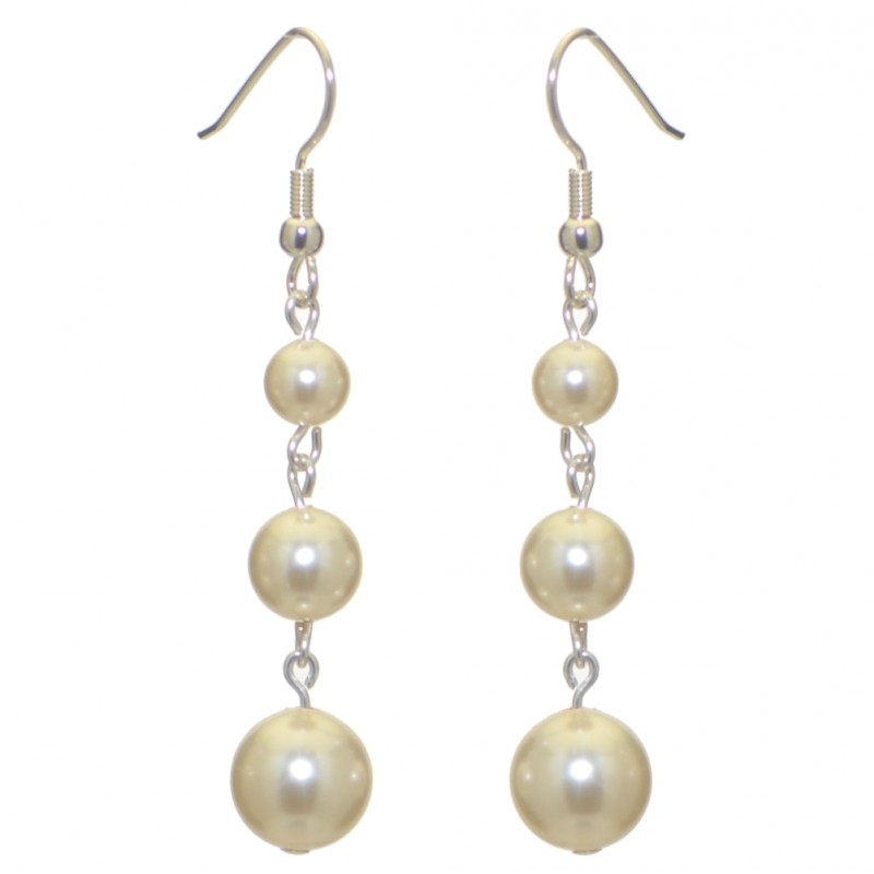 AIBREANN silver plated cream faux pearl drop hook earrings