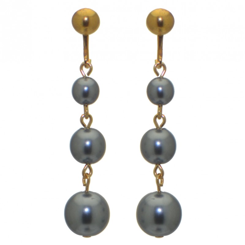 AIBREANNE gold plated grey faux pearl drop clip on earrings
