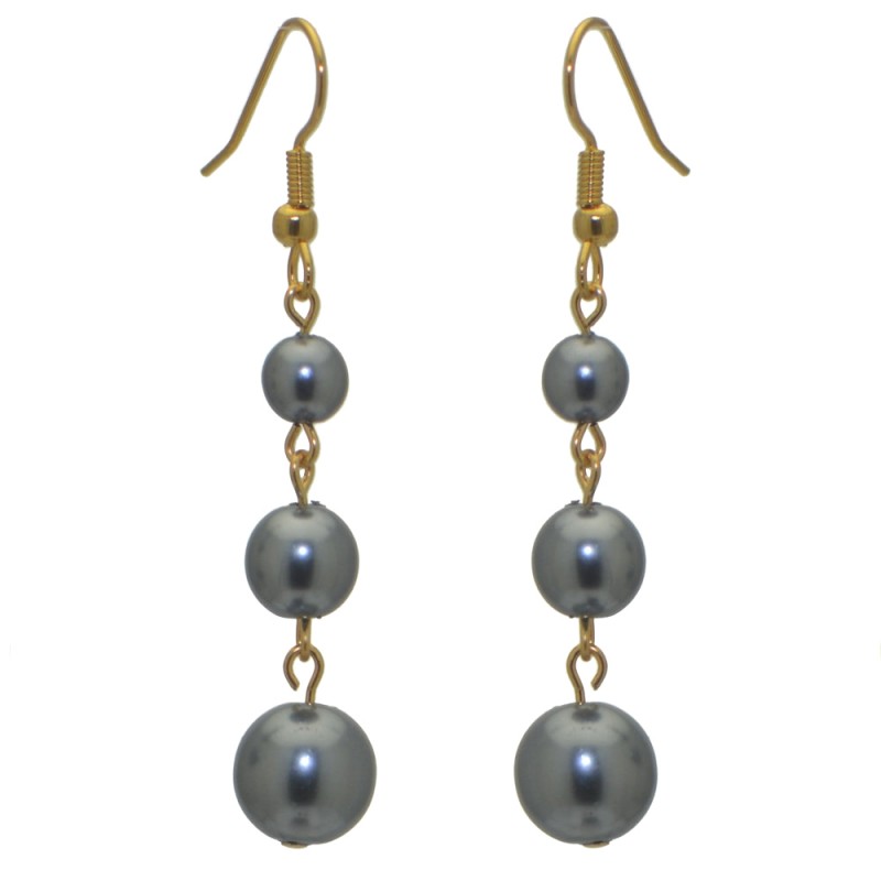 AIBREANNE gold plated grey faux pearl drop hook earrings