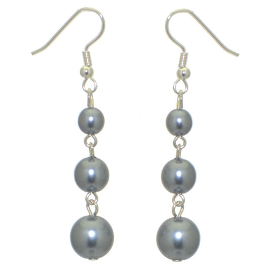 AIBREANNE silver plated grey faux pearl drop hook earrings