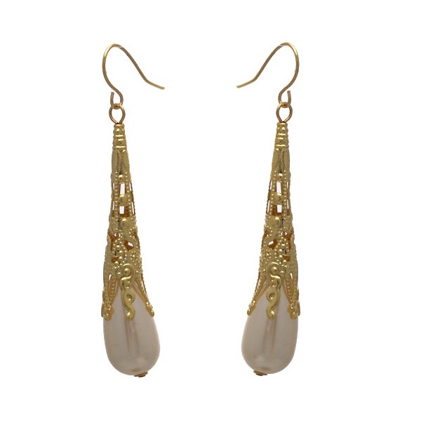 Ailbe Gold tone Cream faux Pearl Hook Earrings