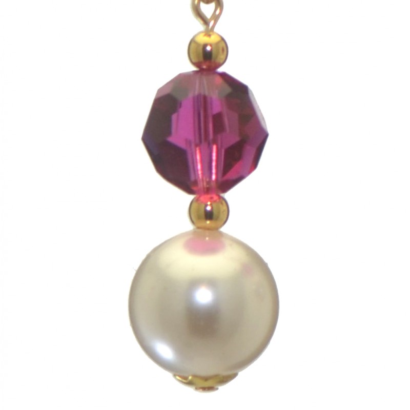 ALEXIA gold plated fuchsia pink white faux pearl hook earrings