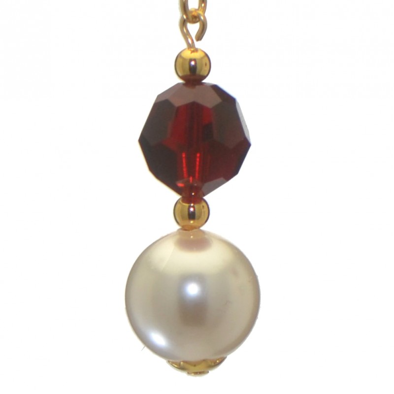 ALEXIA gold plated siam red white faux pearl hook earrings