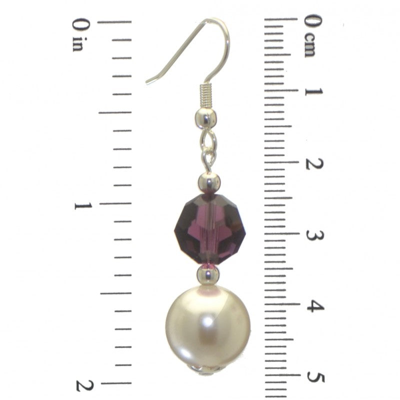 ALEXIA silver plated amethyst white faux pearl hook earrings