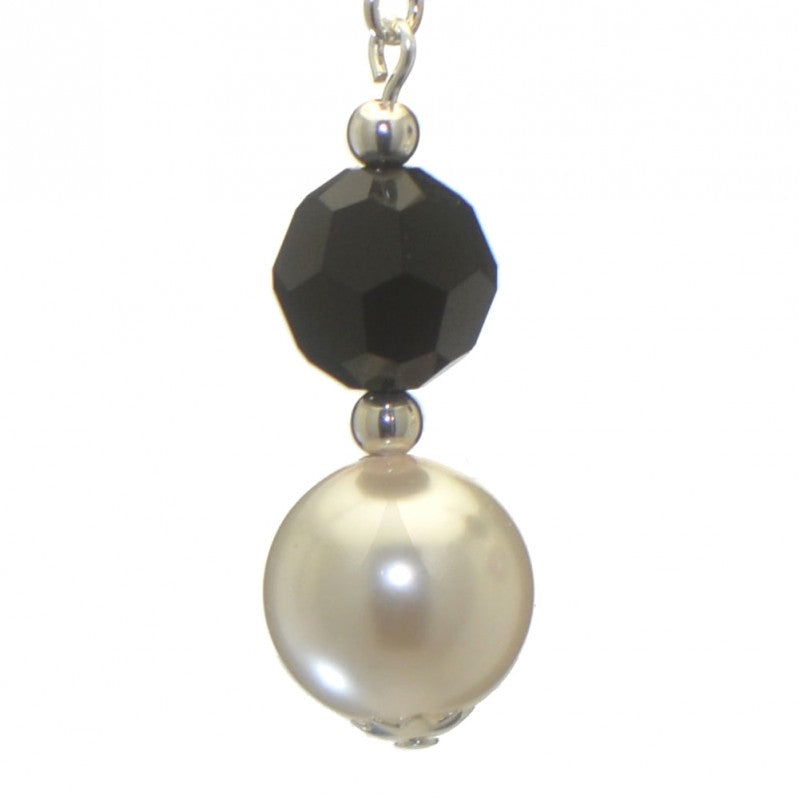 ALEXIA silver plated jet black white faux pearl hook earrings