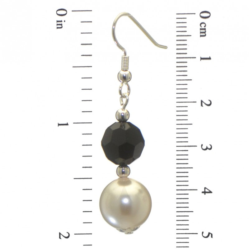 ALEXIA silver plated jet black white faux pearl hook earrings