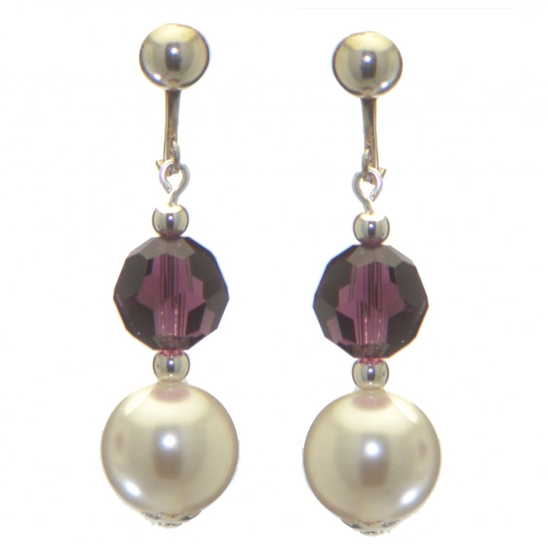 ALEXIA silver plated siam red white faux pearl clip on earrings