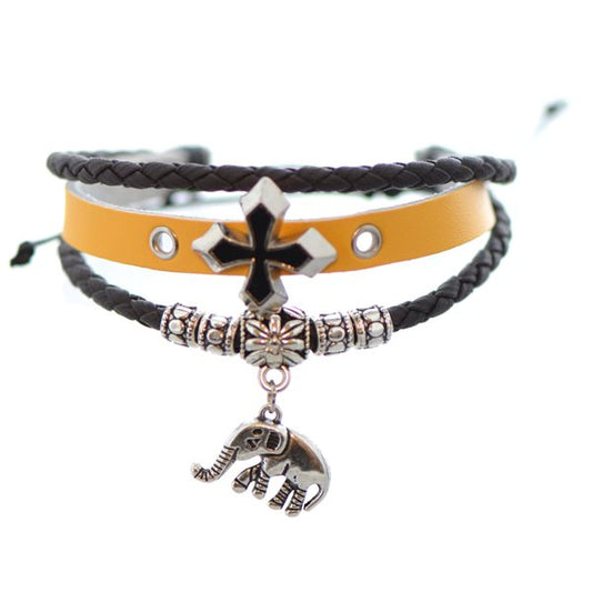 Alice Yellow and Brown Leather Thong Bracelet