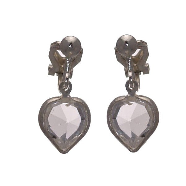AMARA Clear Crystal Heart Silver Plated Clip On Earrings