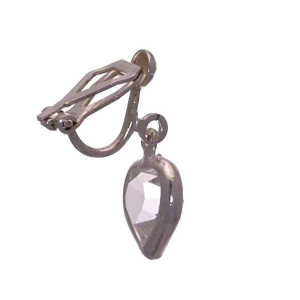 AMARA Clear Crystal Heart Silver Plated Clip On Earrings