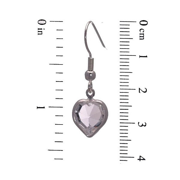AMARA Clear Crystal Heart Silver Plated Hook Earrings
