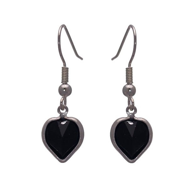 AMARA Jet Crystal Heart Silver Plated Hook Earrings