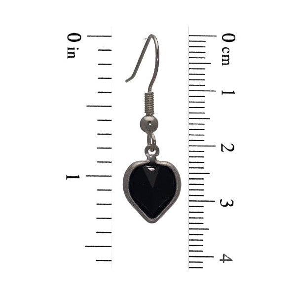 AMARA Jet Crystal Heart Silver Plated Hook Earrings