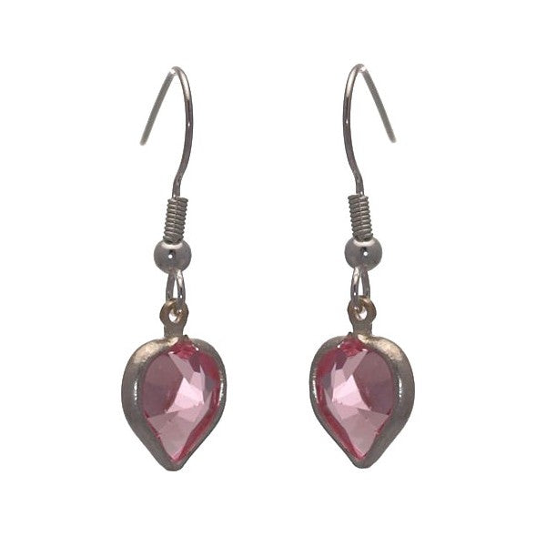 AMARA Light Rose Crystal Heart Silver Plated Hook Earrings