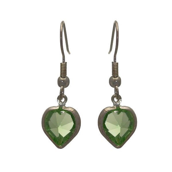 AMARA Peridot Crystal Heart Silver Plated Hook Earrings