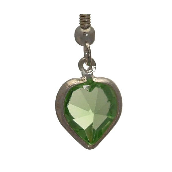AMARA Peridot Crystal Heart Silver Plated Hook Earrings