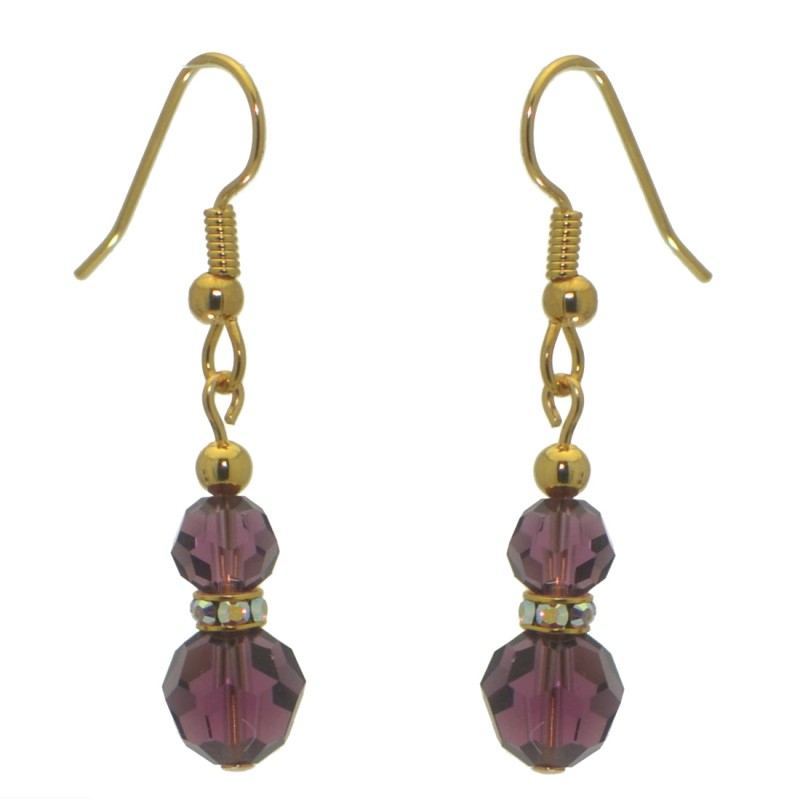 AMUNET gold plated amethyst purple crystal hook earrings