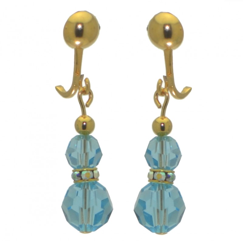 AMUNET gold plated aquamarine crystal clip on earrings