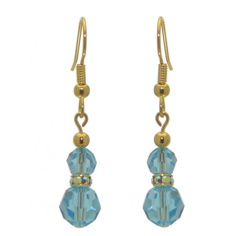 AMUNET gold plated aquamarine crystal hook earrings