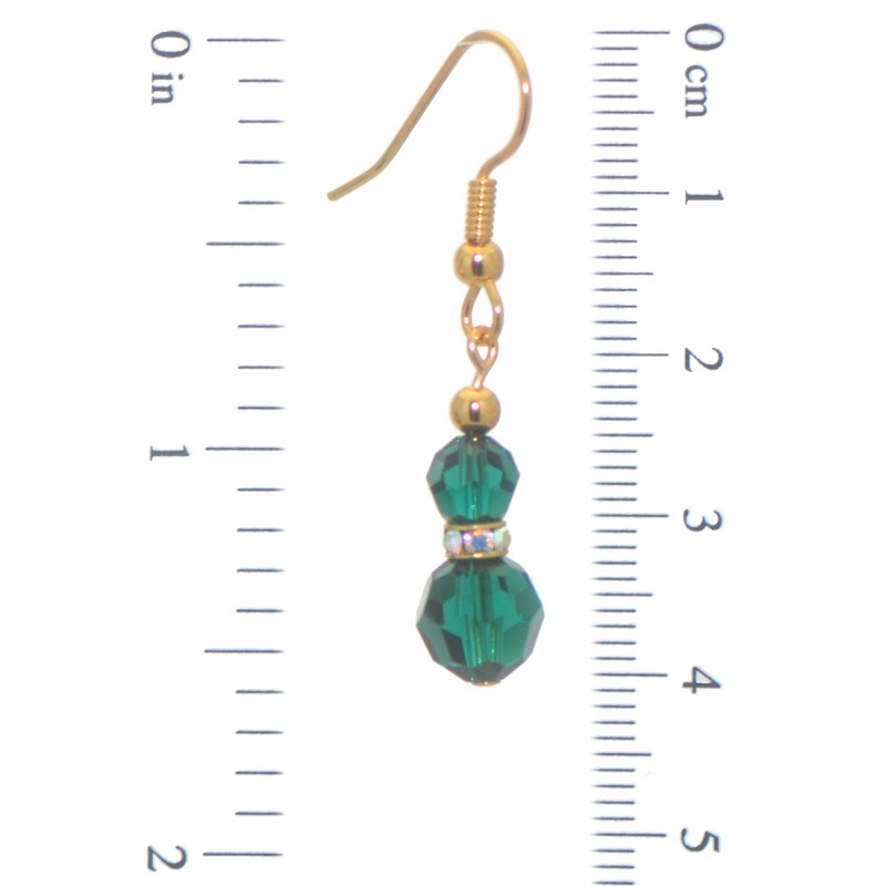 AMUNET gold plated emerald green crystal hook earrings