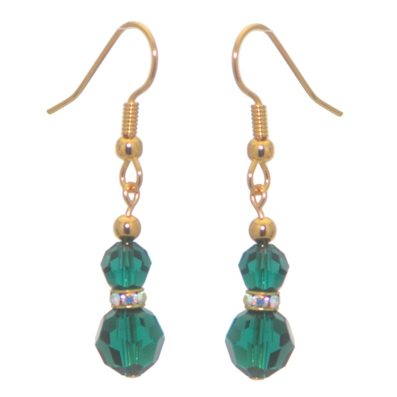 AMUNET gold plated emerald green crystal hook earrings