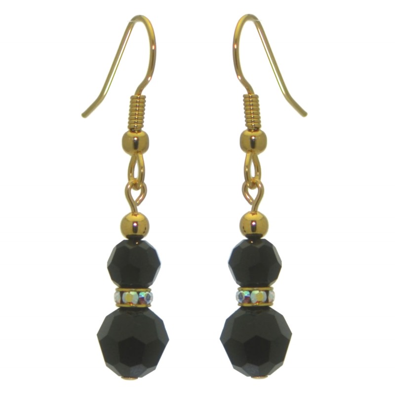 AMUNET gold plated jet black crystal hook earrings