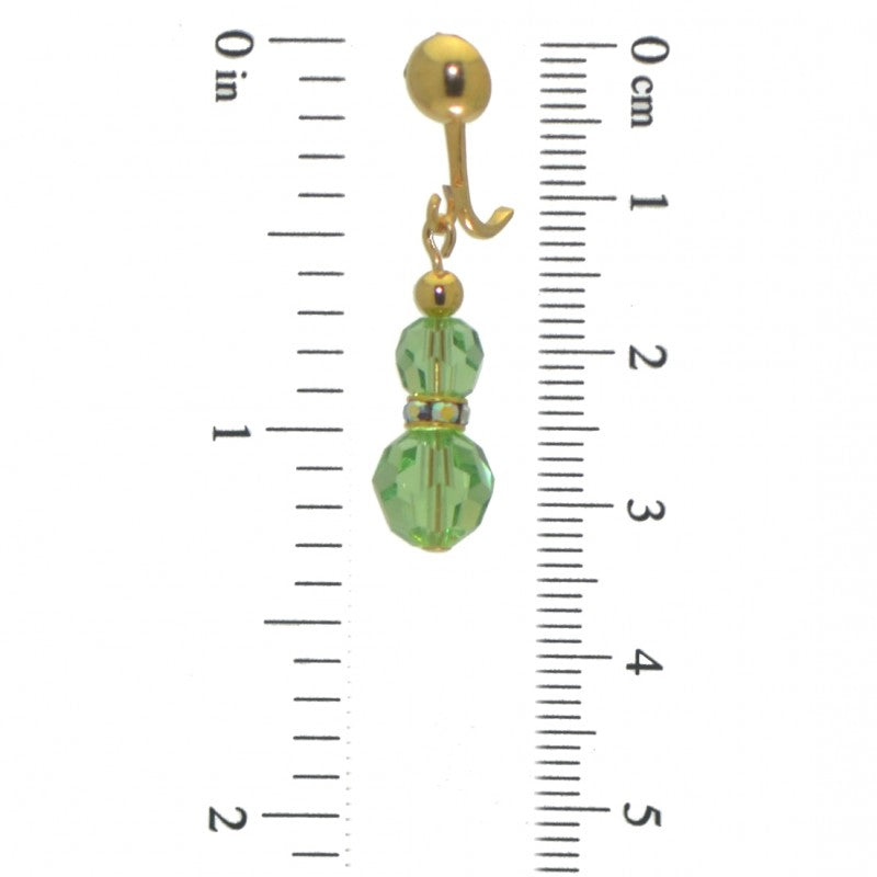 AMUNET gold plated peridot green crystal clip on earrings
