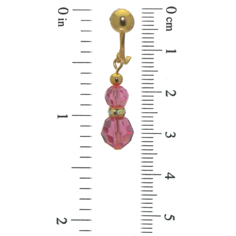 AMUNET gold plated rose pink crystal clip on earrings