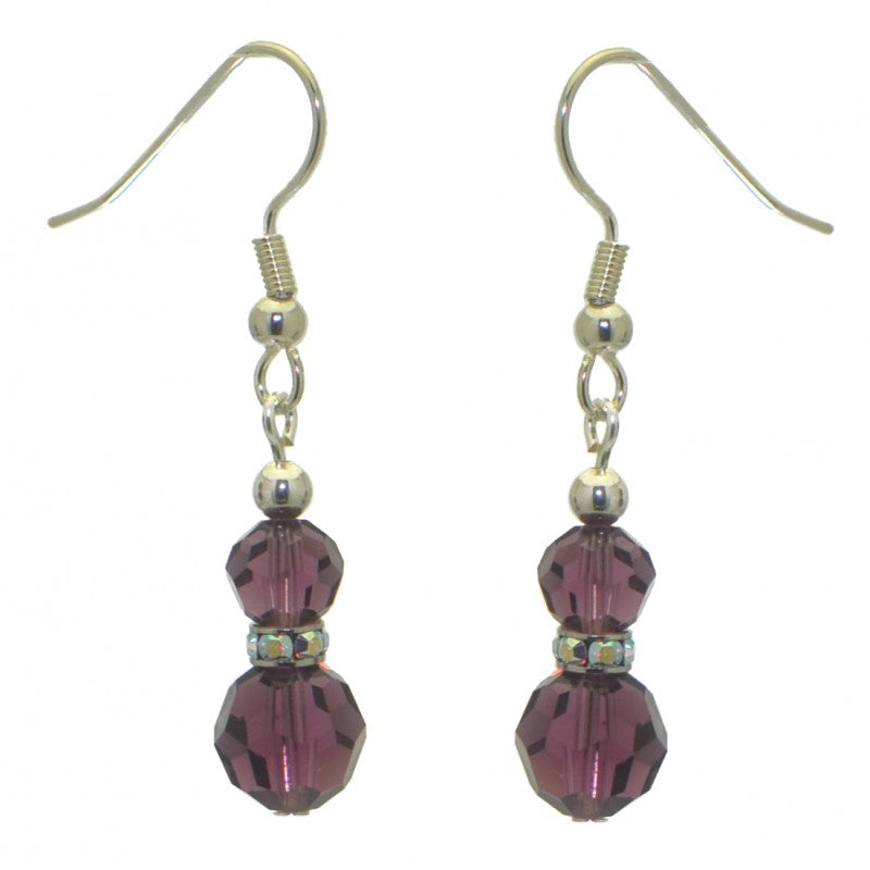 AMUNET silver plated amethyst purple crystal hook earrings